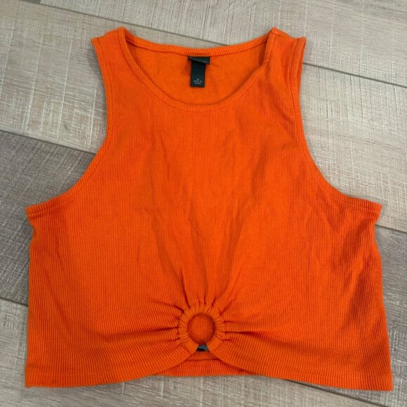 WILD FABLE WOMENS ORANGE SLEEVELESS CROPPED RIBBED TOP SHIRT - Picture 2 of 5